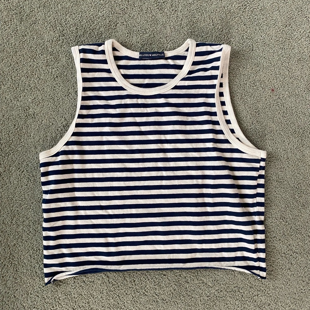 Brandy Melville Navy and White Striped Top